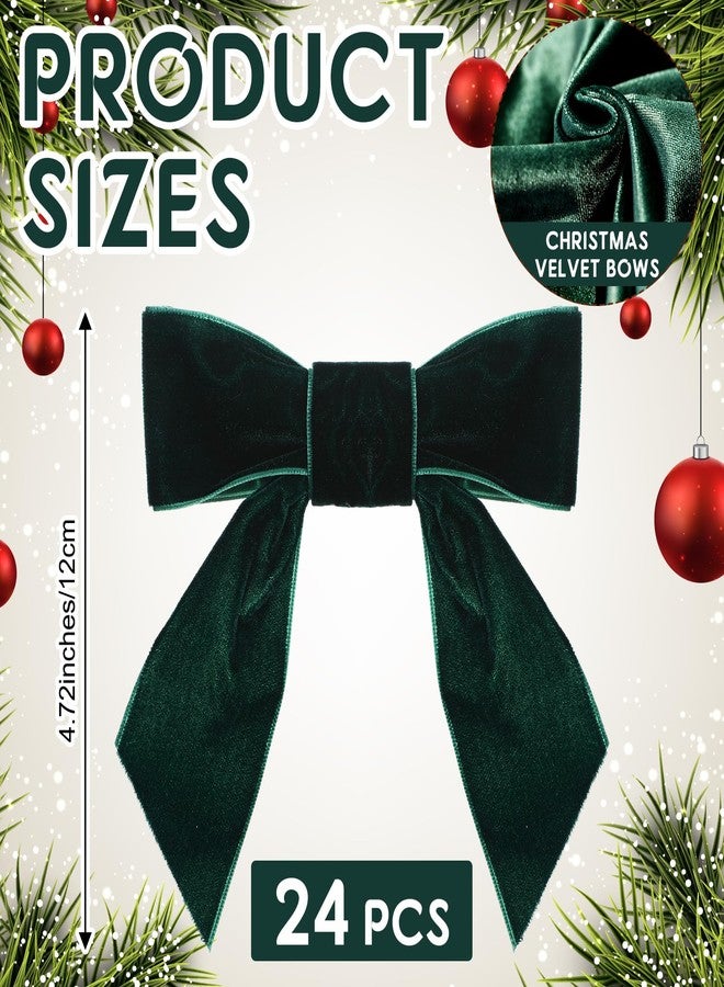 Daifunli 24 Pcs Velvet Christmas Bows for Christmas Tree 4.72" Rustic Crafts Gift Velvet Ribbon Bows Twist Tie Bows for Xmas Wreaths Garland Gift Wrapping Wedding Decor(Red,Green) - Image 2